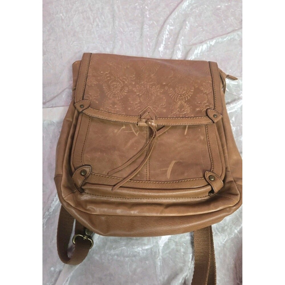 The Sak Tan Ventura Embossed Floral Tooled Leather Backpack 13x15x5"